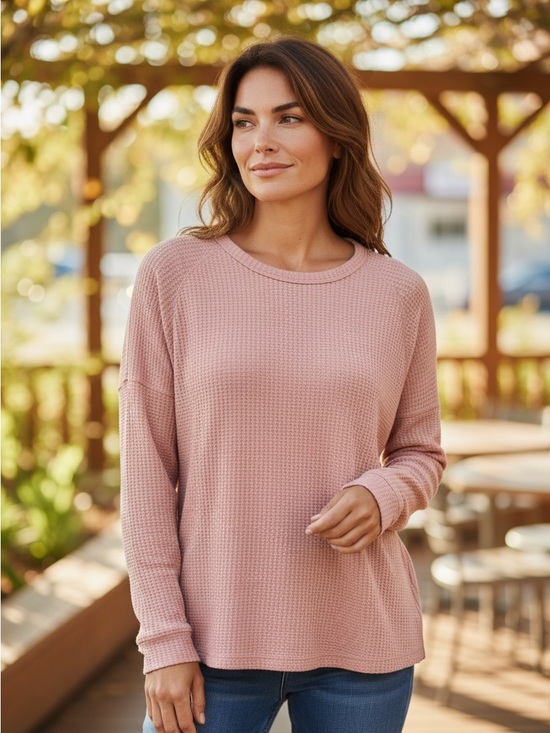 Columbia Tops - Columbia Women's Light Pink Waffle Thermal Long Sleeve Pullover